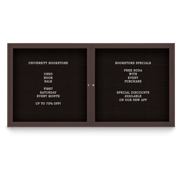 United Visual Products 72"x48" 3-Door Enclosed Outdoor Letterboard, Black Felt/Bronze UV1164D-BRONZE-BLACK - main